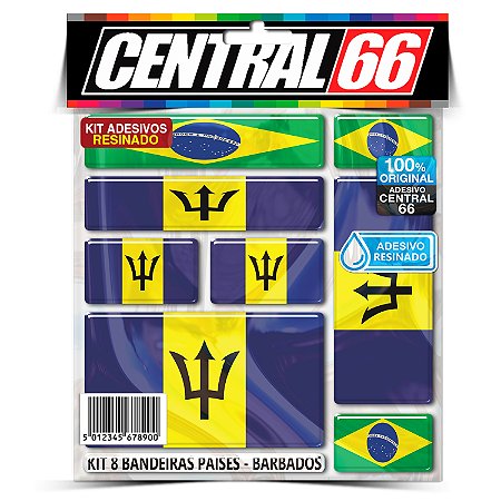Kit 8 Adesivos Bandeiras Países Resinado Barbados