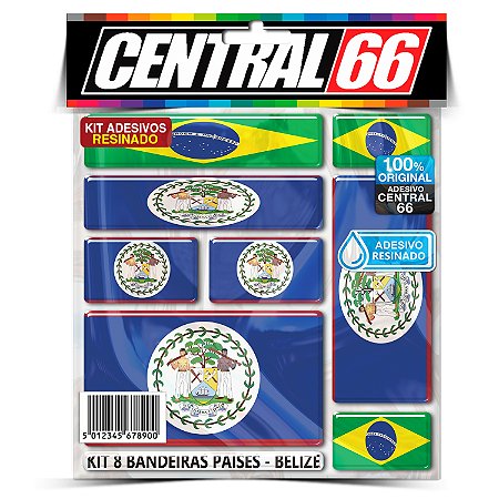 Kit 8 Adesivos Bandeiras Países Resinado Belize