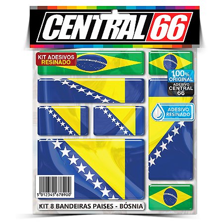 Kit 8 Adesivos Bandeiras Resinado Bósnia e Herzegovina