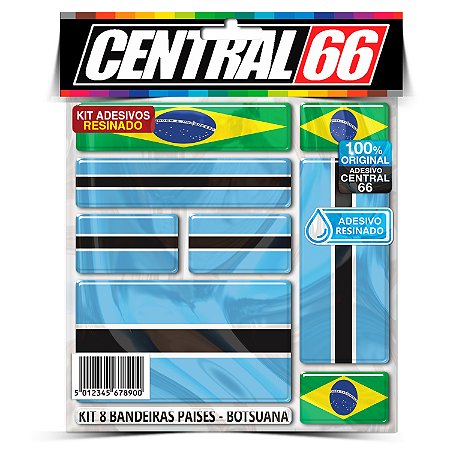 Kit 8 Adesivos Bandeiras Países Resinado Botsuana