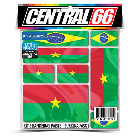 Kit 8 Adesivos Bandeiras Países Envernizado Burkina Faso