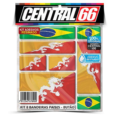 Kit 8 Adesivos Bandeiras Países Resinado Butão