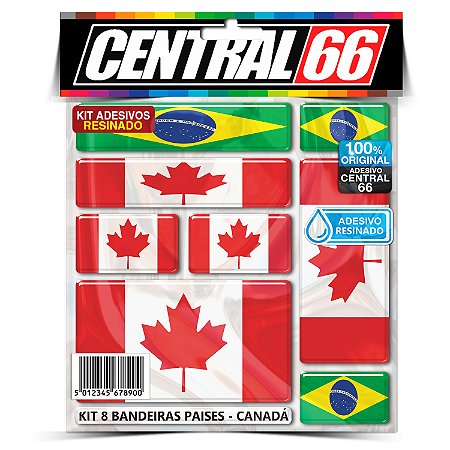 Kit 8 Adesivos Bandeiras Países Resinado Canadá