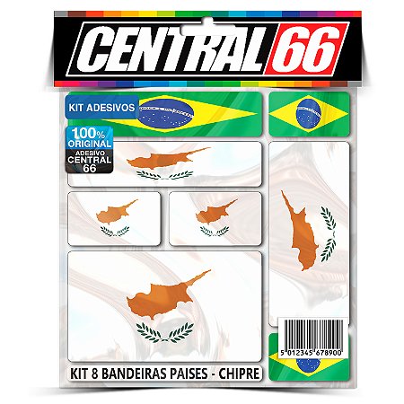 Kit 8 Adesivos Bandeiras Países Envernizado Chipre