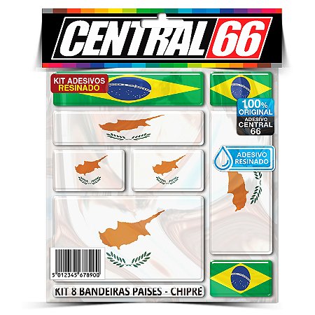 Kit 8 Adesivos Bandeiras Países Resinado Chipre
