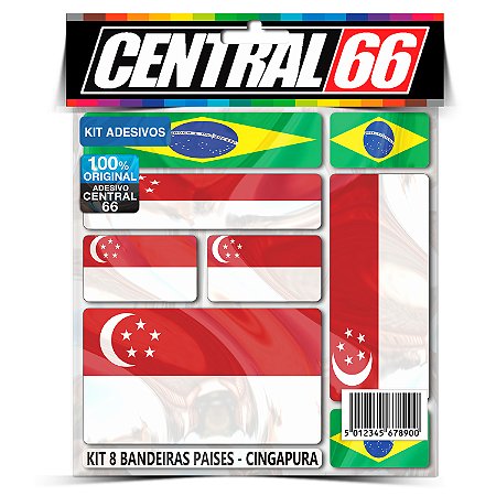 Kit 8 Adesivos Bandeiras Países Envernizado Cingapura