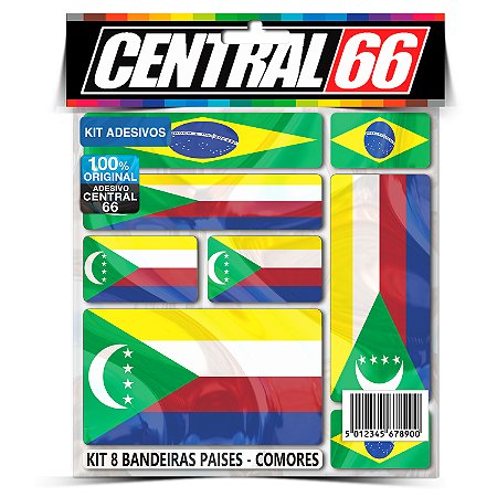 Kit 8 Adesivos Bandeiras Países Envernizado Comores