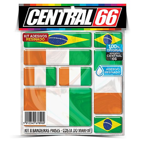 Kit 8 Adesivos Bandeiras Países Resinado Costa Do Marfim