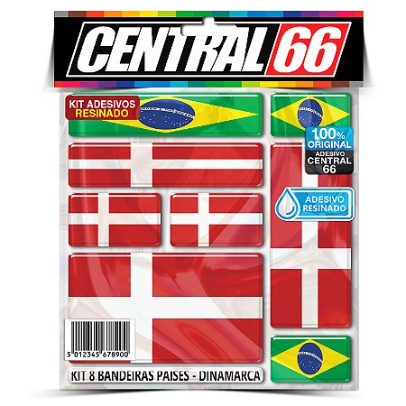 Kit 8 Adesivos Bandeiras Países Resinado Dinamarca