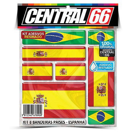 Kit 8 Adesivos Bandeiras Países Resinado Espanha
