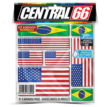 Kit 8 Adesivos Bandeiras Resinado Estados Unidos Da América