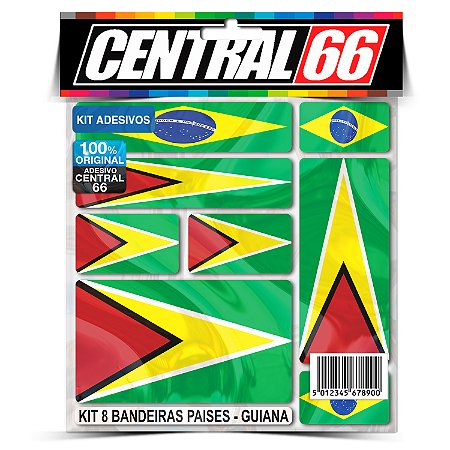 Kit 8 Adesivos Bandeiras Países Envernizado Guiana