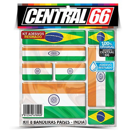 Kit 8 Adesivos Bandeiras Países Resinado Índia