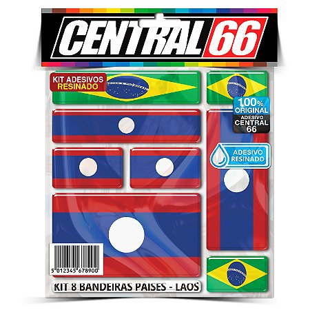 Kit 8 Adesivos Bandeiras Países Resinado Laos