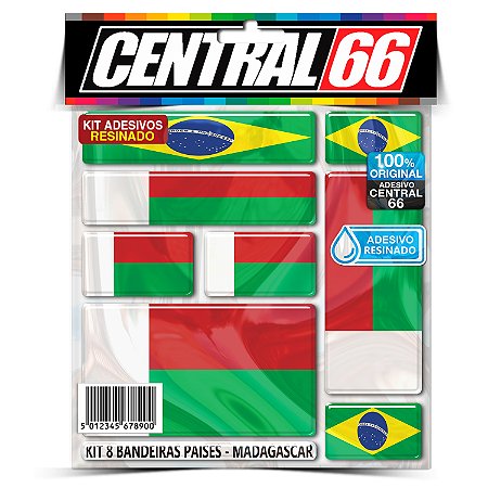 Kit 8 Adesivos Bandeiras Países Resinado Madagascar