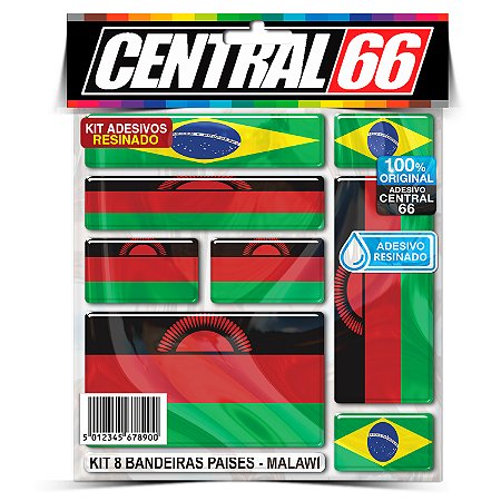 Kit 8 Adesivos Bandeiras Países Resinado Malawi