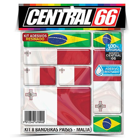 Kit 8 Adesivos Bandeiras Países Resinado Malta