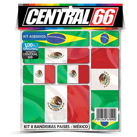Kit 8 Adesivos Bandeiras Países Envernizado México