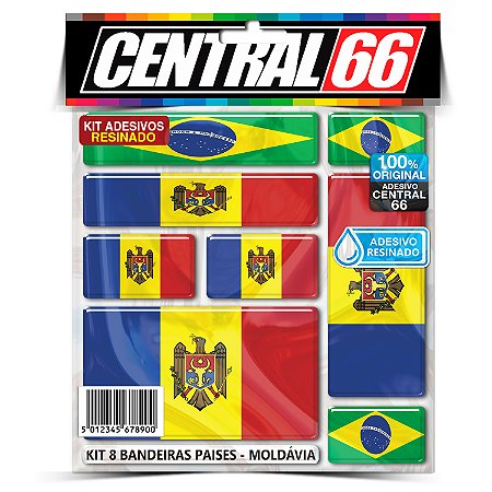Kit 8 Adesivos Bandeiras Países Resinado Moldávia