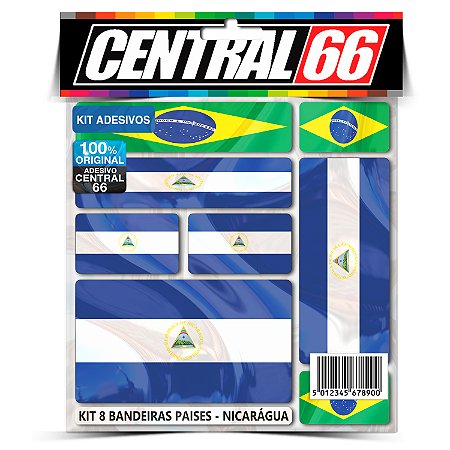 Kit 8 Adesivos Bandeiras Países Envernizado Nicarágua