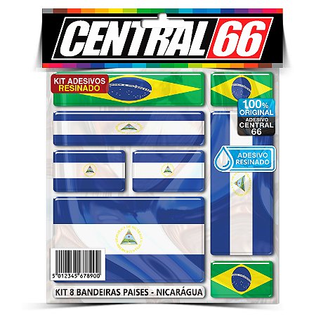 Kit 8 Adesivos Bandeiras Países Resinado Nicarágua