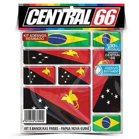 Kit 8 Adesivos Bandeiras Países Resinado Papua Nova Guiné