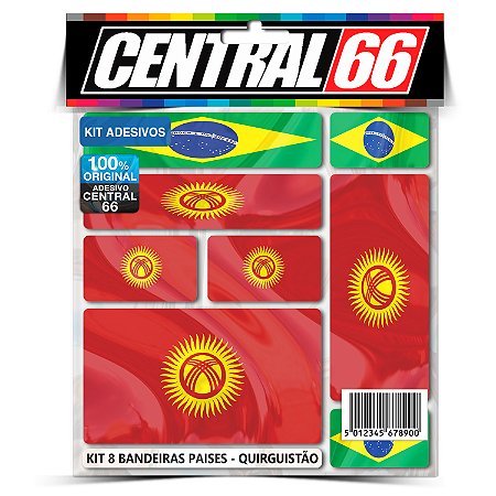 Kit 8 Adesivos Bandeiras Países Envernizado Quirguistão