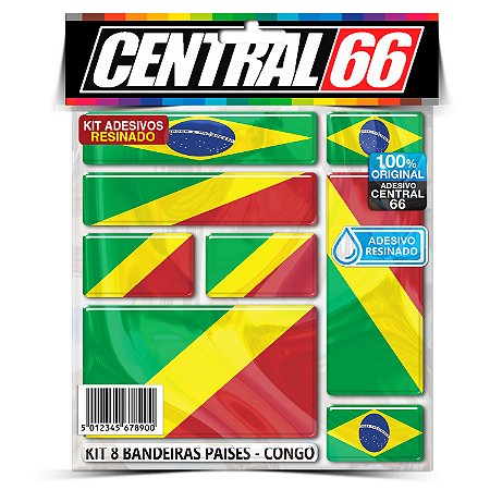 Kit 8 Adesivos Bandeiras Resinado República do Congo