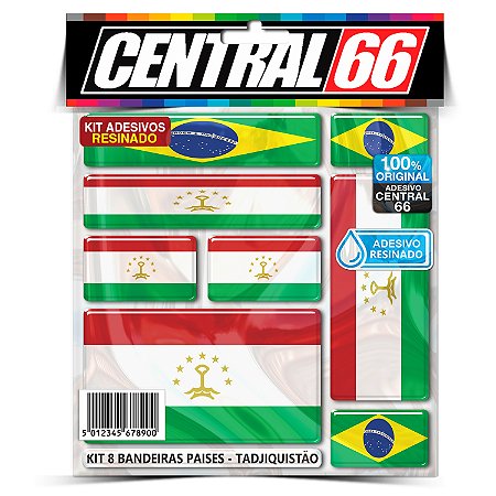 Kit 8 Adesivos Bandeiras Países Resinado Tadjiquistão