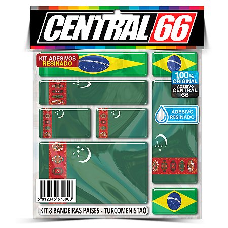 Kit 8 Adesivos Bandeiras Países Resinado Turcomenistão