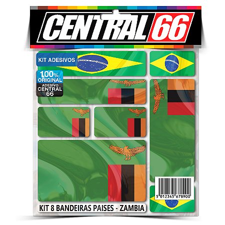 Kit 8 Adesivos Bandeiras Países Envernizado Zâmbia