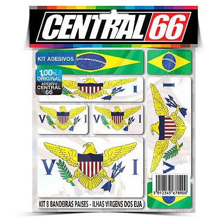Kit 8 Adesivos Bandeiras Envernizado Ilhas Virgens dos EUA