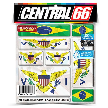 Kit 8 Adesivos Bandeiras Resinado Ilhas Virgens dos EUA