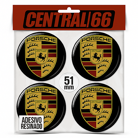 Kit 4 Adesivos Resinados Redondo de Roda 51 mm - Porsche