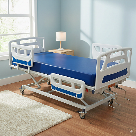Kit Cama Hospitalar Fowler Injetada Elevação 3 Manivelas e Colchão D-28 - Salutem