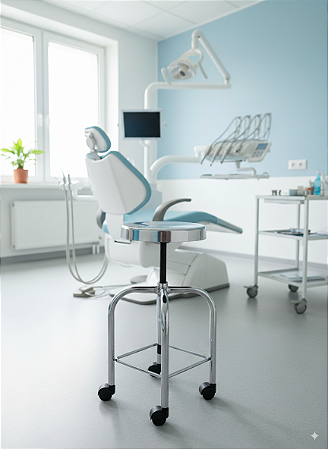 Banco Giratório Inox com Rodízios - Salutem Móveis Hospitalares