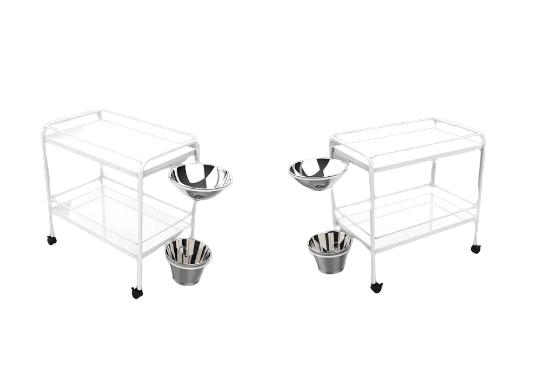 Carro para Curativo em Pintura Epóxi C/ Balde e Bacia Inox - Salutem