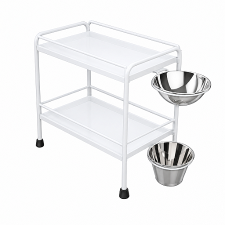 Carro para Curativo em Pintura Epóxi C/ Balde e Bacia Inox - Salutem