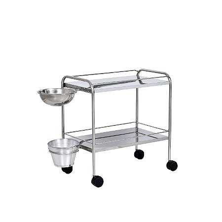 Carro Curativo Hospitalar em Aço Inox com Bacia e Balde Remanufaturado - Salutem