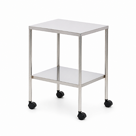 Mesa Auxiliar em Aço Inox 40x40x80cm com Rodízio e Tampo Liso Remanufaturado - Salutem