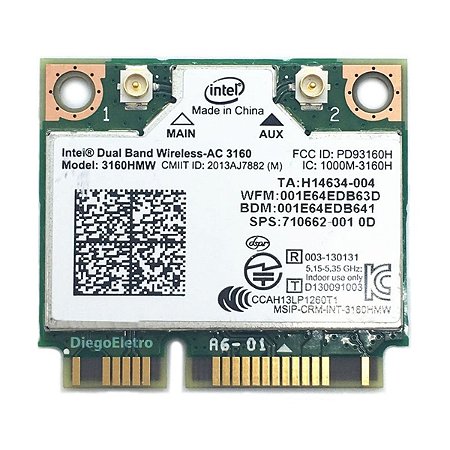 Placa Wifi Intel Wireless-ac Dual Band 3160 3160hmw Mini Pci-e 5ghz