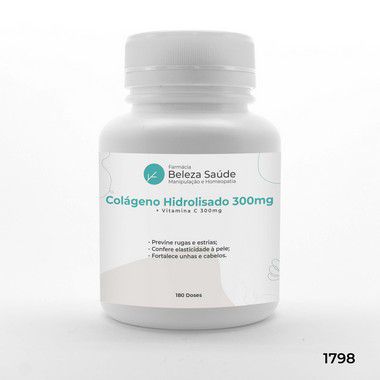 Colágeno Hidrolisado 300mg + Vitamina C 300mg - 180 doses