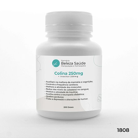 Colina 250mg + Inositol 250mg - Fórmula para Saúde Corporal - 200 doses