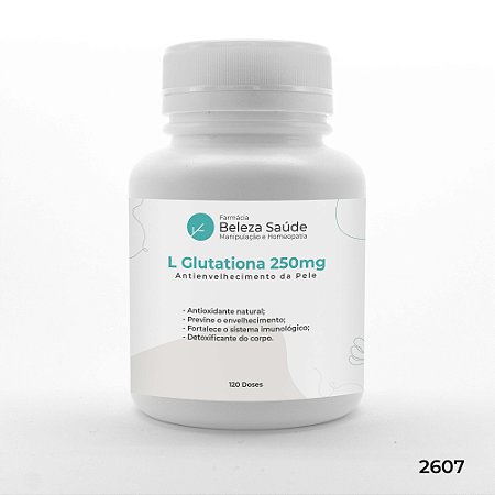 L Glutationa 250mg - Glutathione Gluta Antioxidante  Antienvelhecimento da Pele - 120 doses