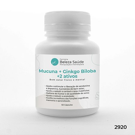 Mucuna + Ginkgo Biloba +2 Ativos -  Bem Estar Físico e Mental - 60 doses