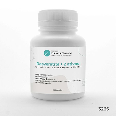 Resveratrol + 2 Ativos - Antioxidante Saúde Corporal e Mental - 75 Cápsulas
