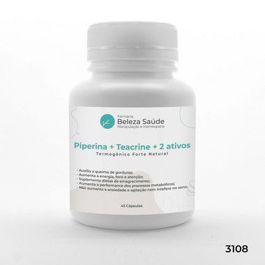 Piperina + Teacrine + 2 Ativos - Termogênico Forte Natural - 45 Cápsulas
