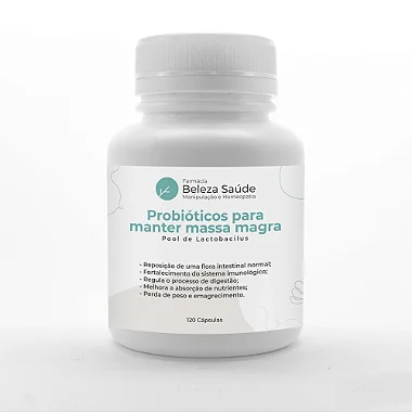 Probióticos para manter massa magra - Pool de Lactobacillus - 120 Cápsulas