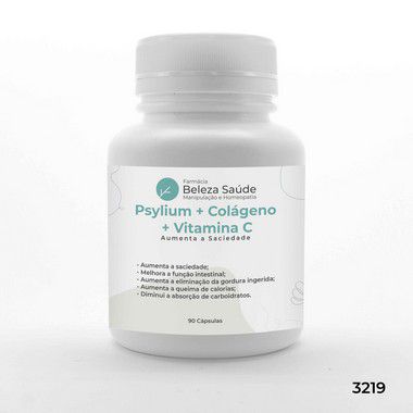Psyllium + Colágeno + Vitamina C - Aumenta a Saciedade - 90 Cápsulas