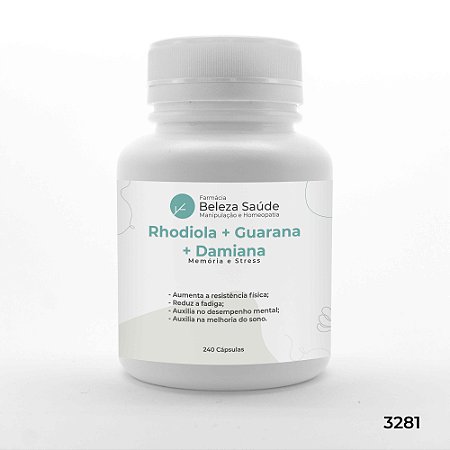 Rhodiola + Guarana + Damiana - Memória e Stress - 240 Cápsulas